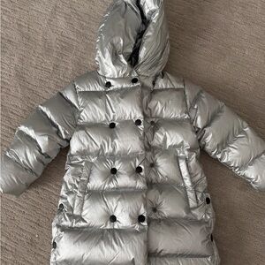 Add Down Metallic Silver Kids Puffer Coat